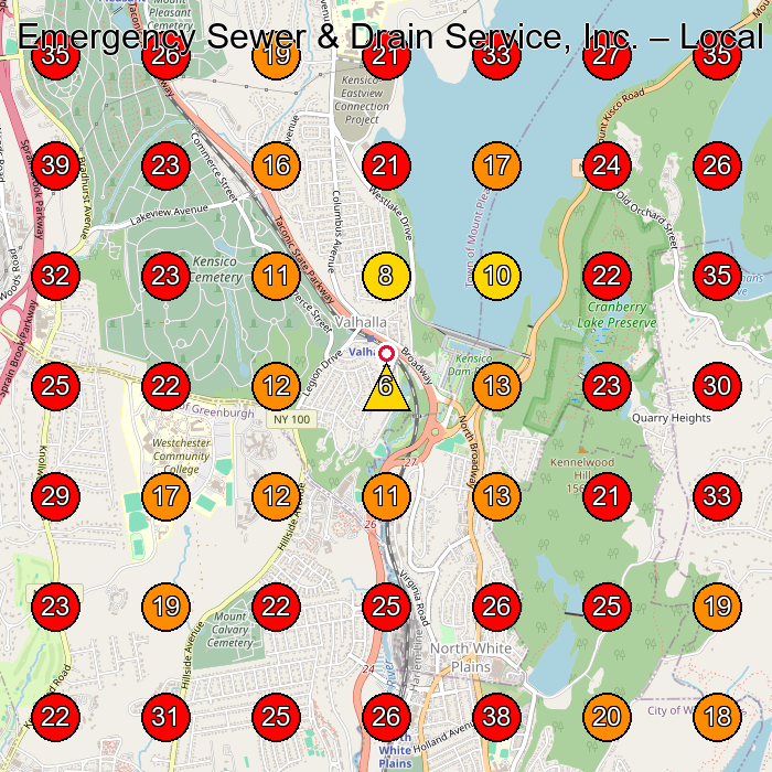 Emergency Sewer & Drain Service, Inc. GeoGrid visibility map for Plumber in White Plains